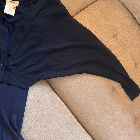 FUZZI by Jean Paul Gaultier Mesh Dress Long Sleeve MIDI Maxi Navy Blue SET sz S - Picture 13 of 16